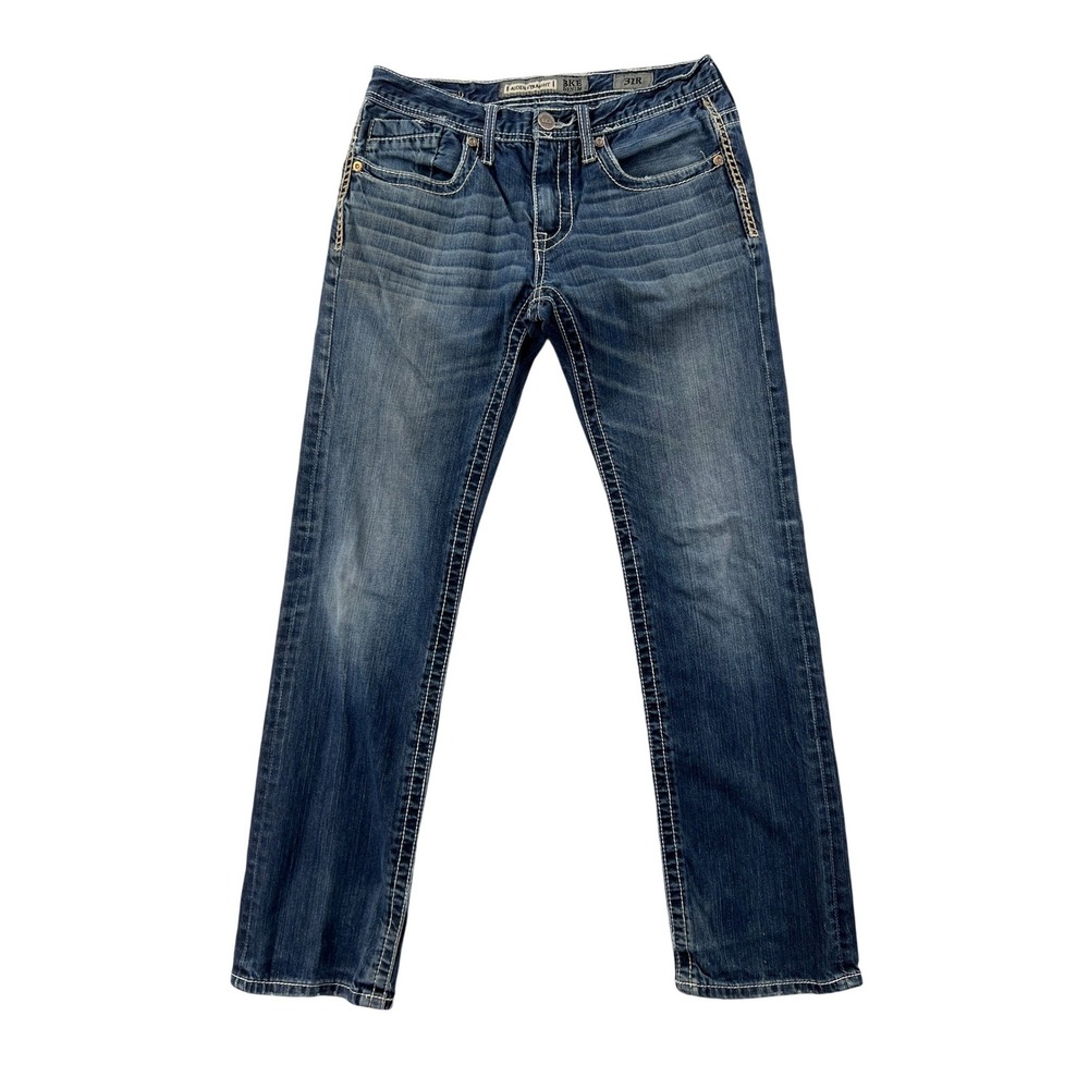 BKE Aiden Straight Jeans Men 31R x31 Blue Distressed Denim Y2K Mall Thick Stitch